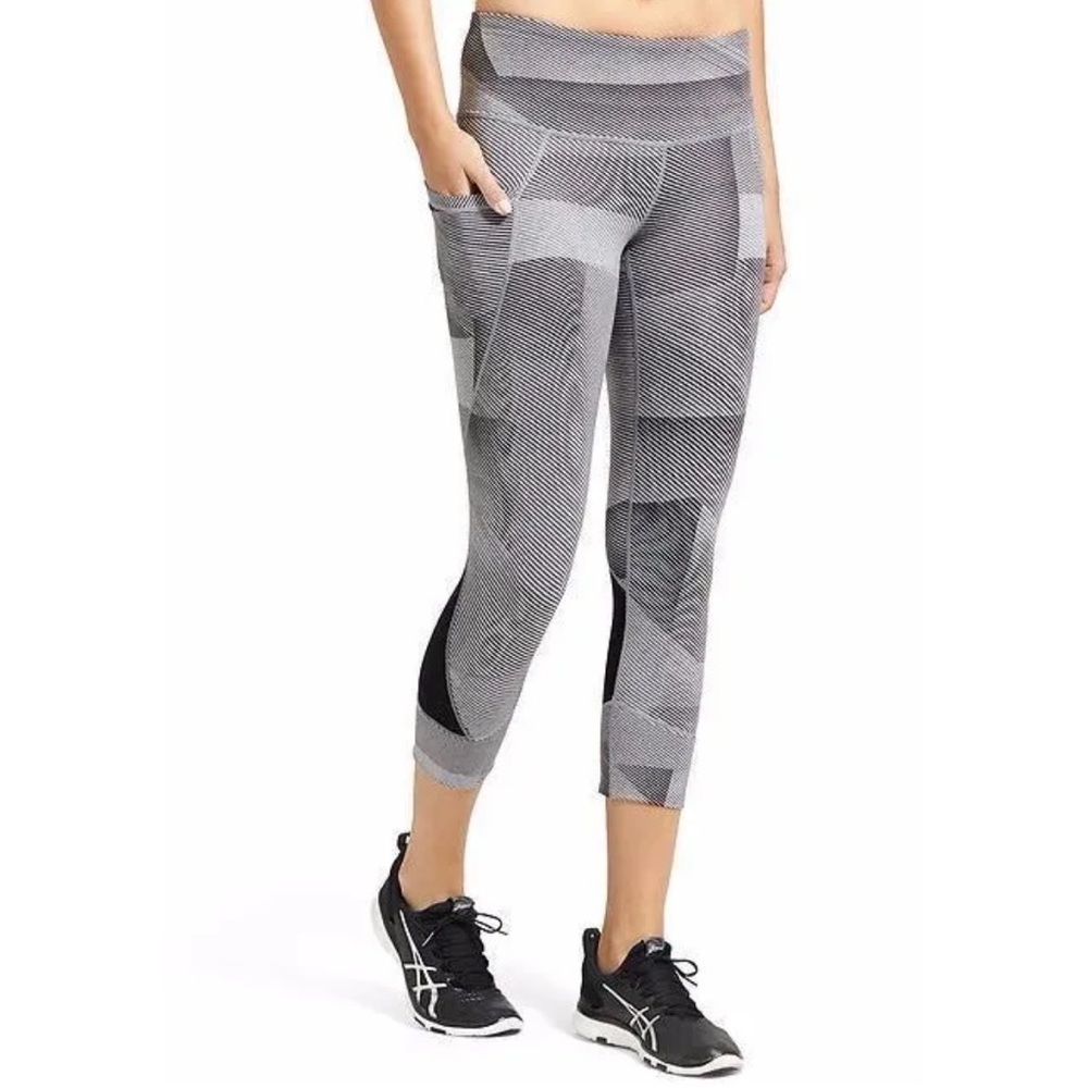 Athleta Surge Relay 2.0 black and gray mesh detail capri leggings - medium
